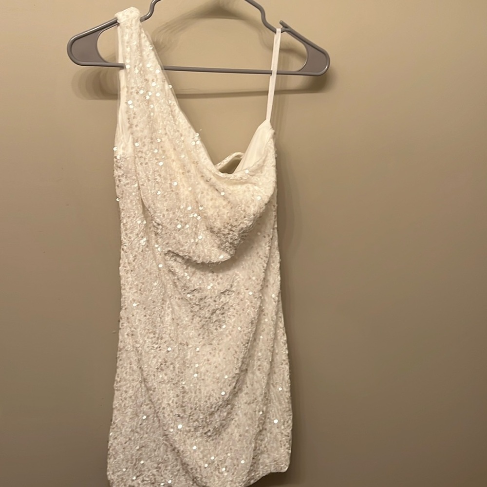 White sequin one shoulder dress, size 12